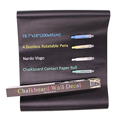 Nardo Visgo Chalkboard contactez rouleau de papier avec la ligne de grille (18 x 78,7 pouces les) -4 colored rotatif chalk pens sans poussière inclus - épaissie amovible auto-adhésif chalkboard decal autocollant mural 0711081591713 (0711081591713)