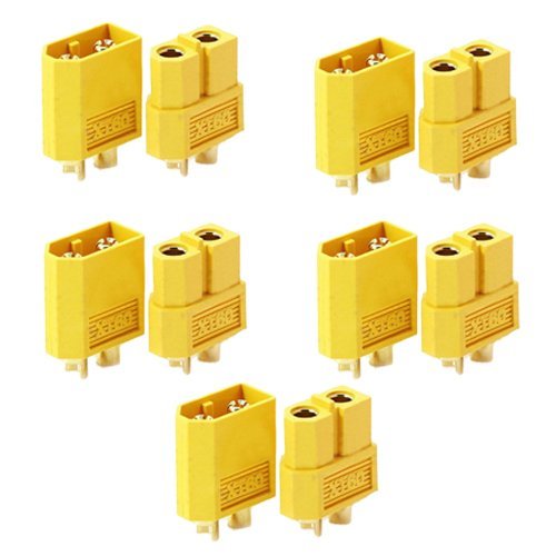 INIBUD 5 paires de connecteur de haut courant nylon xt60 connecteur de batterie doré en plaqué or imitation or pour modèle d'avion cinq males cinq femelles code EAN 0711420552849 