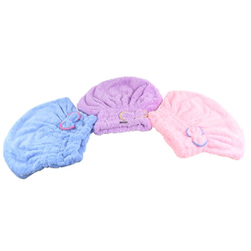 Dianoo 3pcs chapeau de cheveux secs, femmes mignonne bouchon de cheveux secs, mignonne bowknot ultra absorbant douche bain bouchon spa, cheveux séchage bouchon wrap, 3pcs (couleurs aléatoires) code EAN 0711508422828 