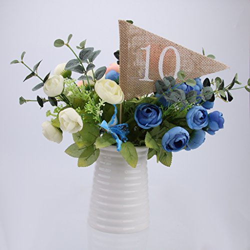 1-10 Drapeaux Numéros de Table en Toile de Jute...