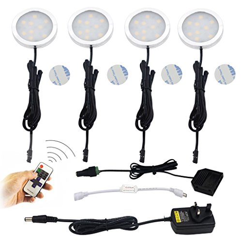 Aiboo aiboo sans fil 12 V compatible avec variateur d'intensité d'éclairage avec contrôleur RF LED sous placard, et Lot de 4 lampes LED Puck, Total de 10 W, pour éclairage de plafond encastrable 0712411853822 (0712411853822)