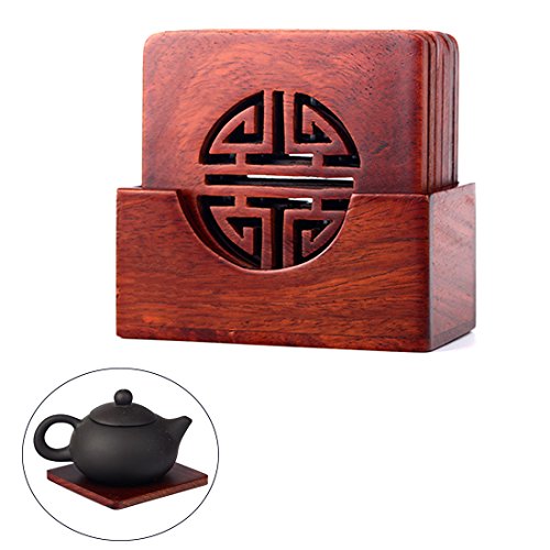 LINGJUN Collection Chine Rouge en bois style Lot de 6 dessous-de-verre avec support 0712962832284 (0712962832284)