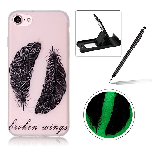 Herzzer iPhone 7 4.7 pouce Housse de protection en caoutchouc TPU,iPhone 7 4.7 pouce [Nuit lumineuse] Effet Fluorescent Glow Dans le noir silicone mou sur la peau transparente tpur coquille,Herzzer [Amortisseur de chocs et anti-rayures] gel de silicone souples de pare - chocs caoutchouc jelly tpu Coque Etui de protection de la peau Avec la protection de conception de mode Étui Arrière pour iPhone 7 4.7 pouce + 1 x Support de téléphone Noir réglable + 1 x Noir Stylet - Plume Noire code EAN 0712994415295 
