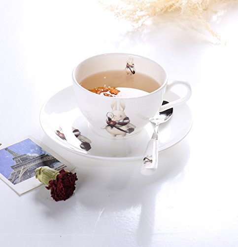 Little Poplar Bone Chine Tasses à café et soucoupes, tasse de café animal mignon Tasse de thé avec cuillère ronde blanche (M. lapin) 0713049377919 (0713049377919)