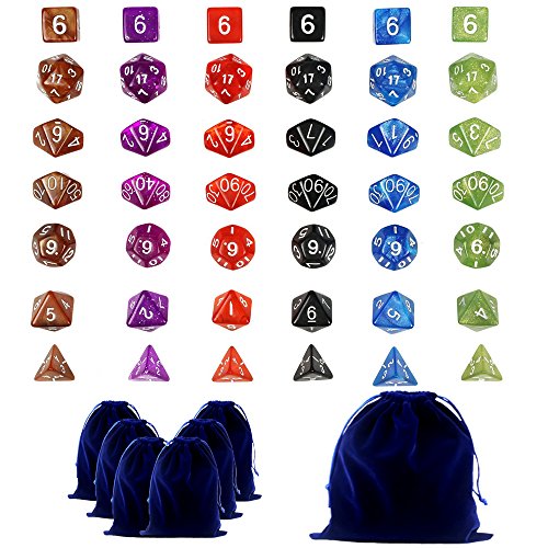 42 dés jeux de role donjons et dragons d&d dice, 6 petits sacs à dés velours large gratuit, dés en 6 couleurs 0713145997394 Goodlucky365 42 dés jeux de role donjons et dragons d&d dice, 6 petits sacs à dés velours large gratuit, dés en 6 couleurs 0713145997394 Goodlucky365