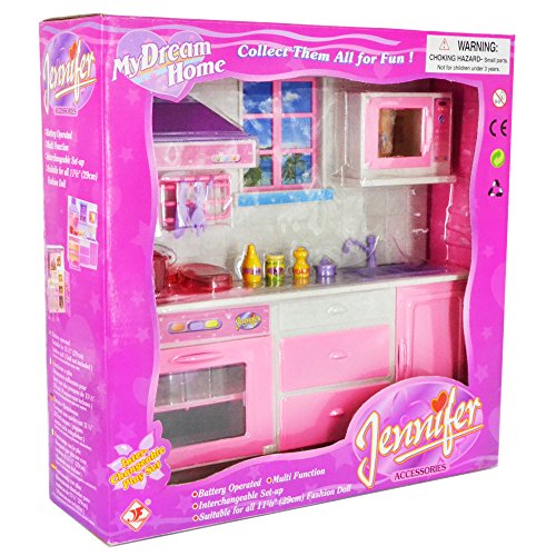 Kitchen playset pink color for kids with light ...
