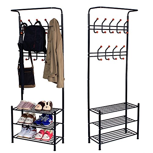 Porte-manteaux avec rangement à chaussures en m...