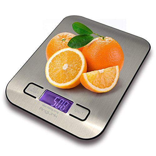 AngLink Balance de cuisine numérique à écran lcd avec une plate-forme en acier inoxydable, 5 000 g / 1 g ( piles incluses ) 0713543643039 (0713543643039)