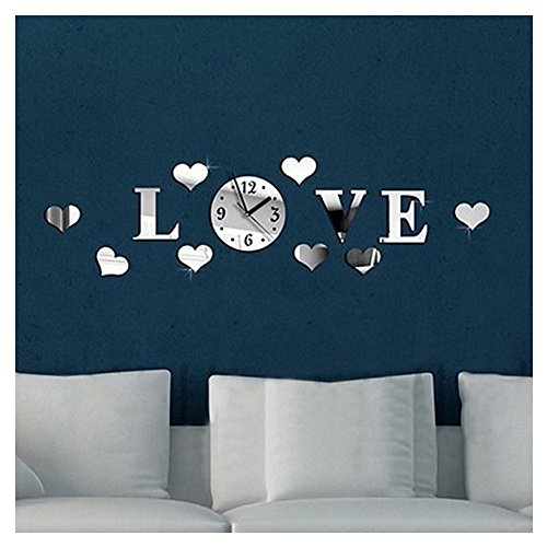 Horloge murale miroir amour autocollants bricol...