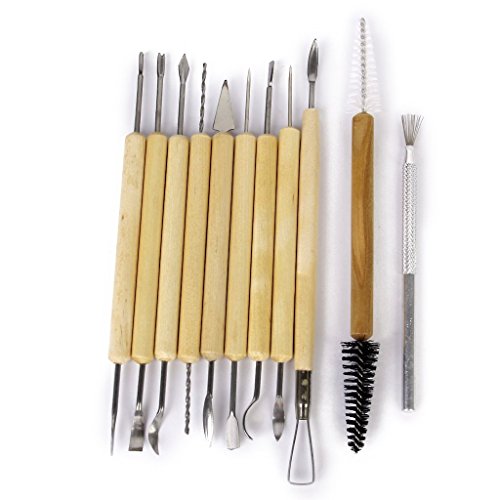 Qingsun 11 pièces en bois et acier inoxydable argile poterie sculpture outil de carving set code EAN 0713658890175 