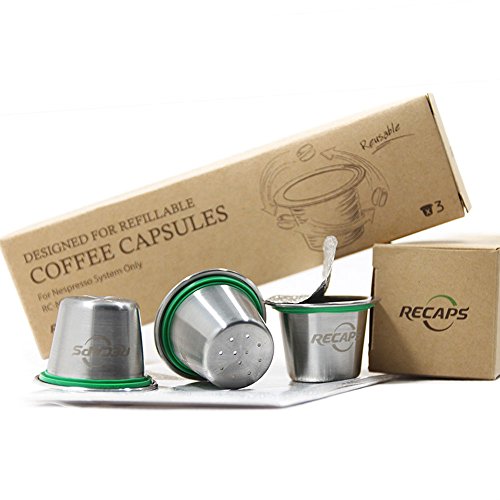 Nespresso Capsules en acier inoxydable Rechargeable Café Capsule * 6pcs + aluminium Autocollant Couvercles (120pcs) en acier inoxydable Rechargeable Nespresso Capsules réutilisables pour les années 0713741330144 Recaps