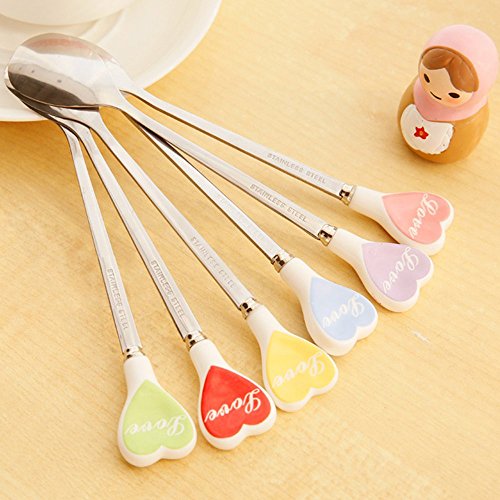 xiduobao Long manche en acier inoxydable cuillères pour glace Crème, Thé, Café, ou Cuillères à dessert en porcelaine, cuillère en acier inoxydable avec coeur. 0713803466873 XIDUOBAO