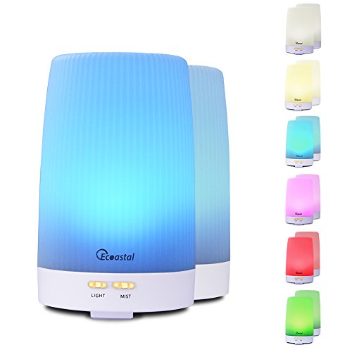 Ecoastal Essential oil aroma diffuser 100ml mist ultrasonic humidifier air purifier wavy texture 7 color changing led night light, waterless auto shutoff portable for home, yoga, office, spa, bedroom, baby room 0713869011055 (0713869011055)