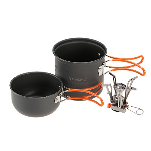 TOMSHOO Set de cuisson mini réchaud de camping piézoélectriques + casserole + poêle à frire pique-nique set de pique nique camping randonnée code EAN 0713893236523 
