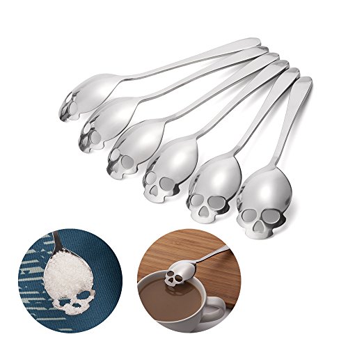 MAXAH Cuillère Premium - FOXAS® 6 Cuillères à Sucre,cuillère à café en forme tête de mort en inox 304 (18-10); Dimension : 15 CM * 3.5 CM ; Poids: 25g * 6 0714046478654 (0714046478654)