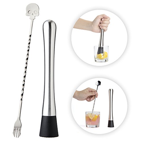 FOXAS Cuillère à cocktail & pilon à cocktail en inox de qualité, ensemble de cuillère à mélange et presse agrume 0714046478852 (0714046478852)