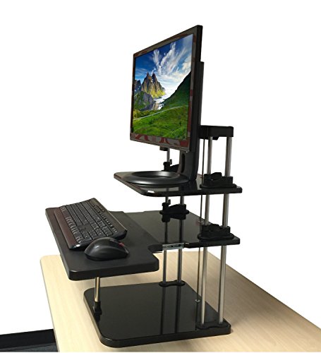 ErgoRemedies ERGONEER Asseyez-debout Desktop Converter pour moniteur et portable - Hauteur ajustable Ergonomic Desktop Riser avec plateau à clavier à la diapositive In / Out - permanent bureau léger pour Easy Mobility (3 niveaux) code EAN 0714439034061 