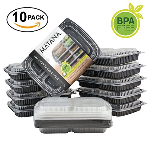 [Lot de 10] Bento Box / Lunch box - Tupperware 100% étanche Boîtes alimentaires empilables à 3 compartiments Plateau repas avec couvercle et portions Idéal pour vos préparations de repas - Compatible micro-ondes et lave-vaisselle Garanti sans BPA 0714983183727 MATANA