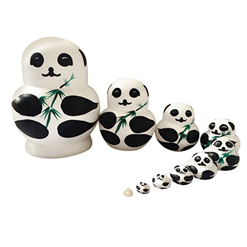 10pcs Peint à La Main Pandas Matriochka En Bois...