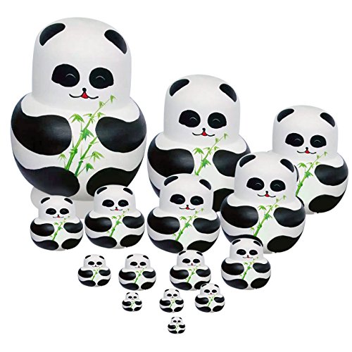 Generic 15pcs Peint à La Main Pandas Matriochka En Bois De Poupées Russes code EAN 0716894740501 