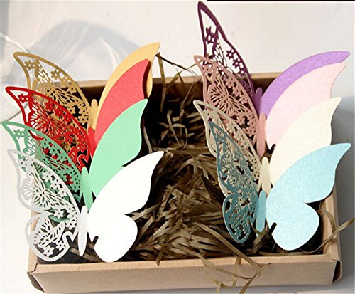 ElecMotive Elecmotive Lot de 80 en 8 couleur Papillons 3D Stickers muraux sticker mural Marque-page Place de cartes de nom Cartes avec creux Motif dans les ailes pour cadeau mariage fête maison deco avec Lot de 100 attaches adhésives (couleur?: or 10pc + 10pc Rouge + 10pc Blanc + 10pc Vert + 10pc Rose + 10pc Jaune + 10pc Bleu + 10pc Violet) code EAN 0717630921550 