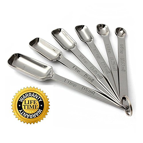 Elikeable Cuillères doseuses ,cuillères mesures en acier inoxydable 6pcs cuiller avec des règles de mesure pour mesurer sec et ingrédients liquides code EAN 0718760726121 