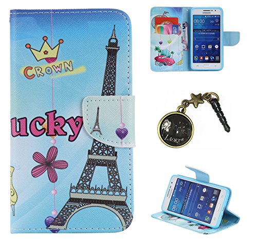 Laoke PU Cuir Coque Strass Case Etui Coque étui de portefeuille protection Coque Case Cas Cuir Swag Pour( Samsung Galaxy Core Prime G530, G530H G530FZ G531F +Bouchons de poussière (9LO) code EAN 0718924935253 