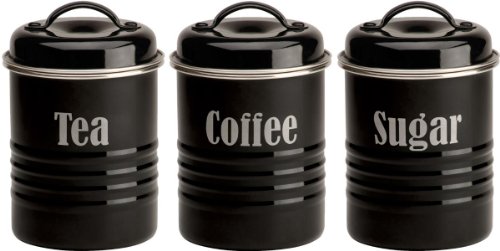 Vintage boîte à thé, café et sucre 3 pièces noir