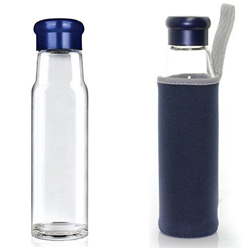 Tealyra 550ml portable crystal glass water bottle - nylon sleeve - any drink - tea or fruity infusion, coffee - large capacity 550ml / 18.5 oz (550ml, blue) code EAN 0722512381414 