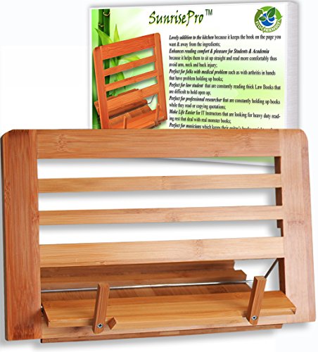 Support de livre de cuisine en bambou, support de lecture pour livre de recettes, idéal Bookchair ou lecture Support de Grand à petit livre?; Bookrest Eco Friendly, Matériau Durable. 0722589129223 SunrisePro