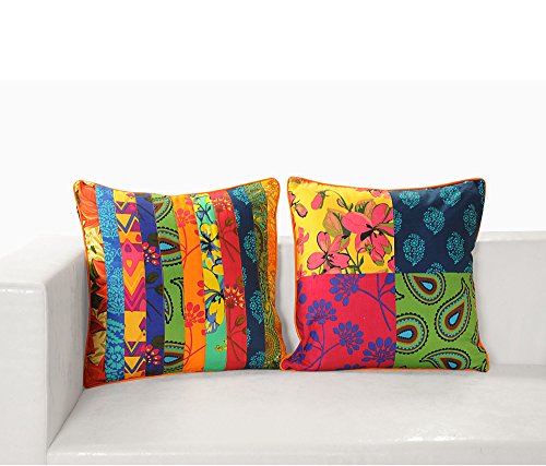 ShalinIndia Coussin Handmade Cover 18x18 pouces Ensemble de 2 appliques Patchwork, APP182-12002 code EAN 0723980983797 
