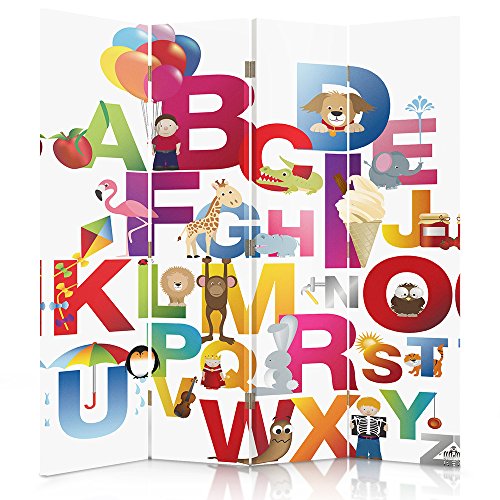 Feeby Frames Paravent intérieur, paravent toile, paravent déco, cloison de séparation, paravent 1 face, 4 panneaux (145x180 cm) abécedaire, multicolore code EAN 0726293312346 