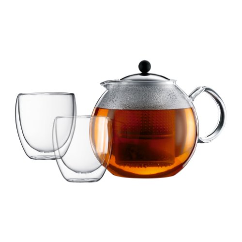 Bodum - k1833-16 - assam tea set - théière à piston + filtre acrylique 1,5 l + 2 verres 25cl pavina code EAN 0727015098609 