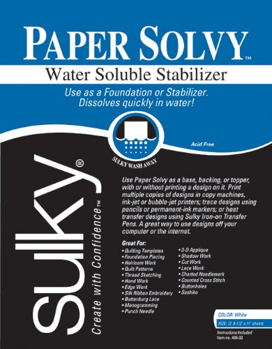 Sulky Papier Solvy Eau Soluble Stabilisateur-8-1/2 "X 11" 12/Pkg code EAN 0727072409028 