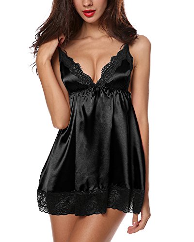 ZEARO Chic elégant robe pyjama satin dentelle bretelle nuisette sexy femmes mini-robe et g-string 0728120015659 (0728120015659)