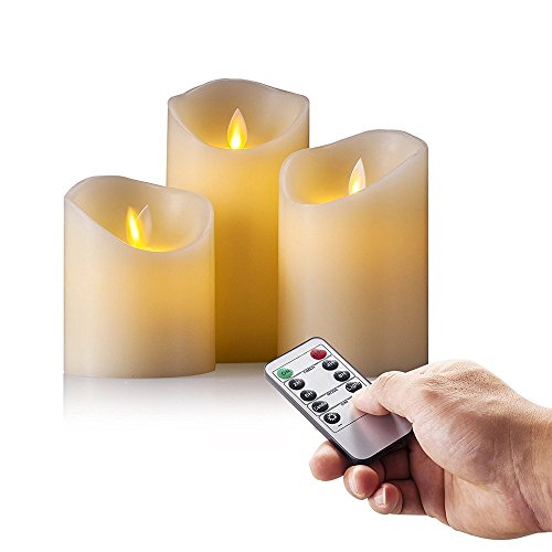 JYD 'Bougie sans flamme vacillante Bougie sans flamme bougie bougie pilier LED fonctionnant sur batterie danser LED en cire véritable & Candle Mouvement véritable Bougie vacillante avec télécommande et minuterie 24 heures de 10 touches Cyclisme, hauteur 4 "5" 6, ivoire - Lot de 3 code EAN 0728290256807 