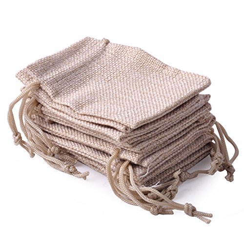 10x Petit Jute Lin Jute Sack Sac pochette Draws...