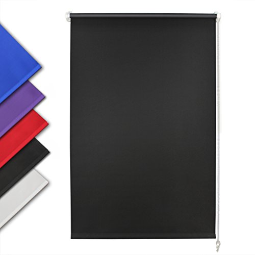 Auralum Store enrouleur occultant etanche store noir 80x150cm isolation solaire et thermique montage sans percer ni visser avec l'enduit colle au dos pour fenêtres et mur code EAN 0728360918741 