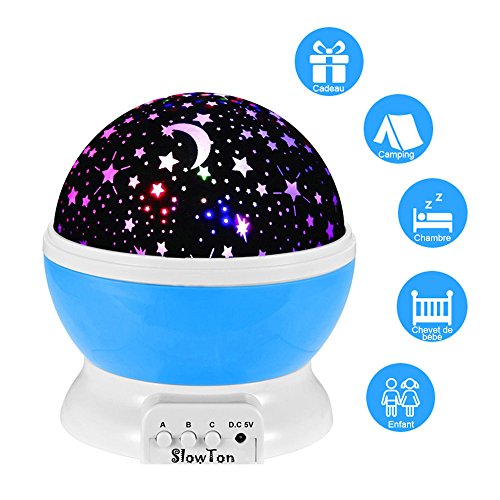 SlowTon Galaxy ÉToiles Lampe De Chevet, SlowTon LEDs 3 Modes Romantique Colorée Starry Projecteur Rotatif Table Veilleuse Pour Les Enfants BÉBÉ Chambre 0733520305279 (0733520305279)