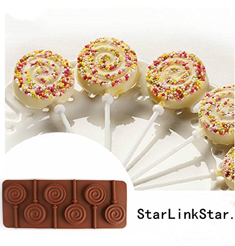 AcmeBuy acmebuy £ š TM) 1 pièce 6 trous rond chocolat Lollipop moule à sucettes POP Moule en silicone Ice Cube Cookie Cupcake Moules 0734135416169 (0734135416169)