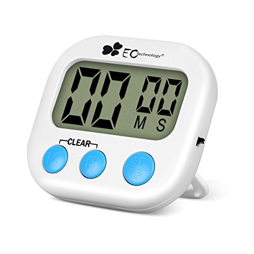 Minuterie de Cuisine EC Technology Minuteur Électronique Magnétique Cuisine Minuteur Compte-Temps de Cuisine avec LCD Écran, Alarme Sonore, Support Aimanté et Support Rétractable Crochet 0737212799162 EC Technology