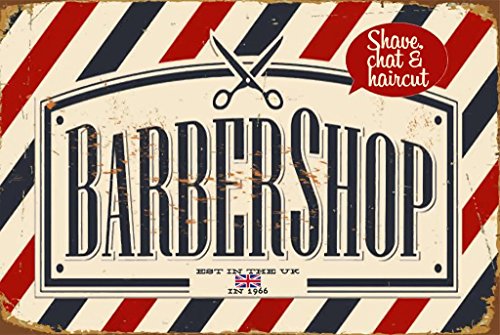 Ometal Cadeau Plaque murale Barber Shop Plaque en métal rétro 15 x 20 cm Rouge et Bleu 0737484375576 (0737484375576)