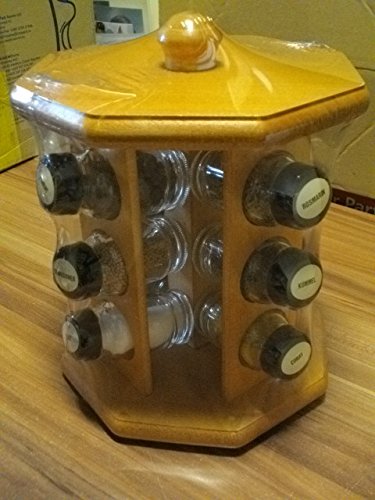 Étagère à épices en bois avec 12 épices, marron...