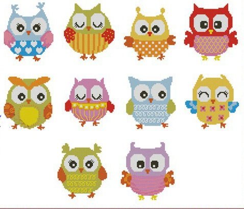 Kits point de croix Motif chouettes bébé fille,...