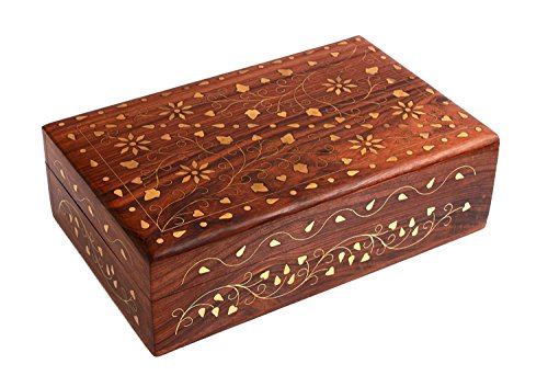IndiasBigShop Boîte à bijoux en bois avec des incrustations, des cadeaux pour Noël ou d'anniversaire de vos proches 0739027519348 (0739027519348)