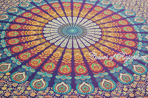 Colors Of Rajasthan Multicolore Mandala Tapisserie Indian Wall COR Suspendre, Drap, Coverlet pique-nique Plage Sheet, Superior Quality Hippie mur Tapisserie ou Bedspread dans Organic Cotton Tree of Life 90 x 85 pouces code EAN 0740016328148 