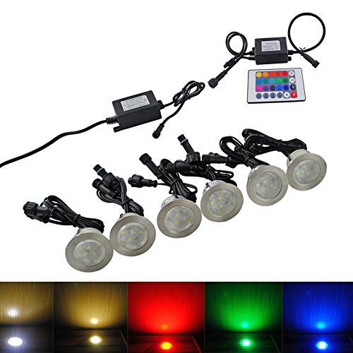 7Colors FVTLED 6x Lampe de Spot RGB Encastrable LED pour Terrasse Enterre IP67 DC12V Changement de Couleur des Lumières Etanche + Alimentation Décoration Pour Chemin Jardin 0740690933454 (0740690933454)