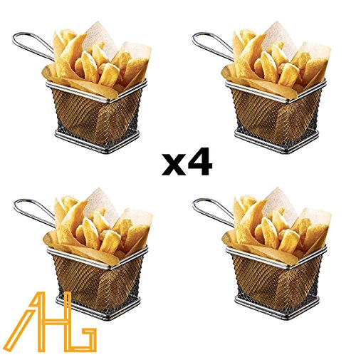 Lot de 4 mini paniers friteuse Chromé 10 x 8 x ...