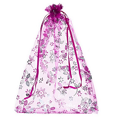 Organza sachets cadeau bijoux motif fleur fusch...