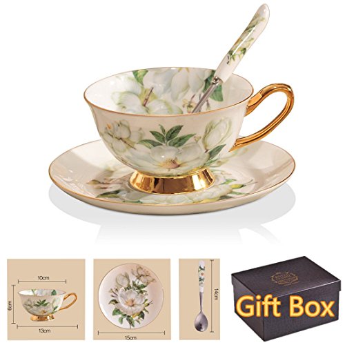 DS-VIQI ds-viqi fait à la main en porcelaine anglaise Tasse à café et soucoupe, coffret cadeau, utilisé pour thé ou café Camellias 0743576011642 (0743576011642)
